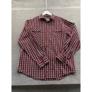 Royal Blue Shirt Mens 2XL Red Check Cotton Shirttail Hem Button Up Everyday Wear